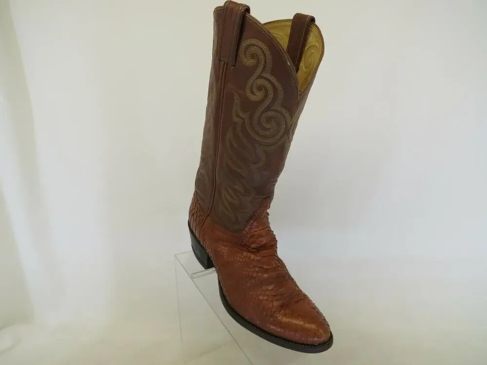 Tony Lama Brown Leather Snake Western Cowboy Boot Mens Size 8.5 D Gold Label